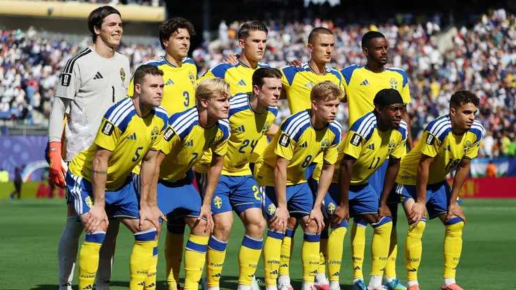 Sweden players pose for a team photograph.