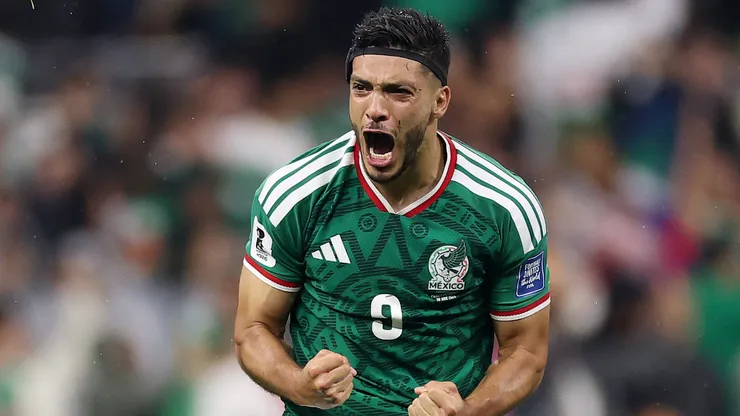 Raul Jimenez #9 of Mexico celebrates.