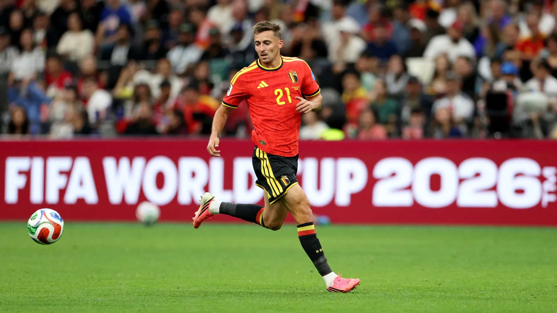 Timothy Castagne #21 of Belgium during the FIFA World Cup 2026 Group G match (Source: Emilee Chinn/Getty Images)