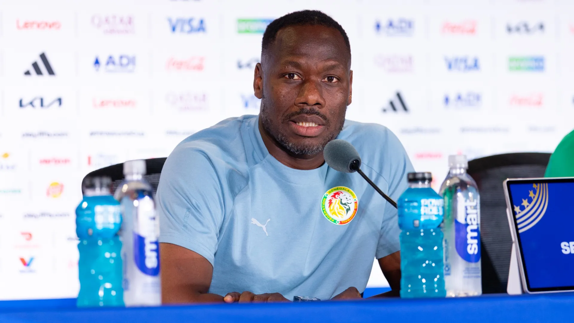 Pape Thiaw after the training session one day ahead of the FIFA World Cup 2026 Round Of 32 match (Source: Fran Santiago/Getty Images)