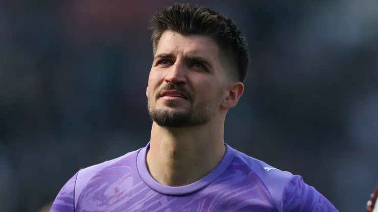 Nikola Vasilj of St. Pauli after his team's defeat following the Bundesliga match