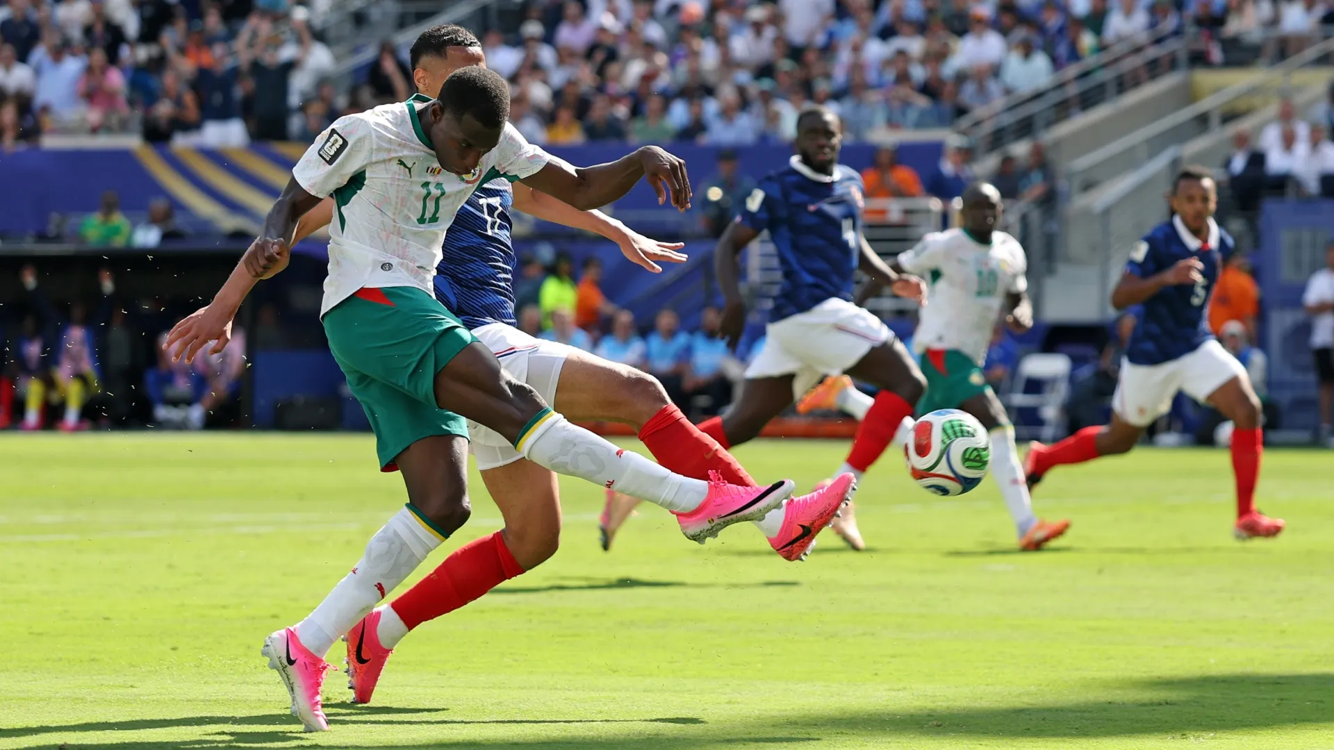 Nicolas Jackson #11 of Senegal shoots. Al Bello/Getty Images