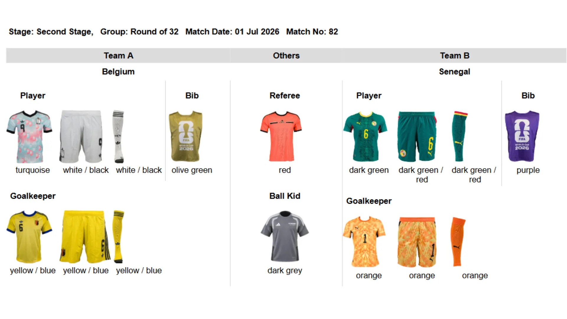 Belgium vs Senegal kits