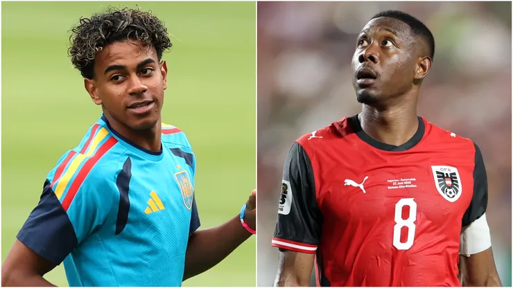 Lamine Yamal (L) David Alaba (R).