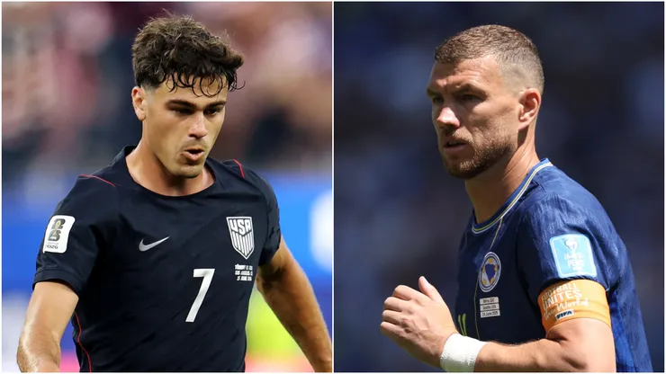 Gio Reyna of the USMNT and Edin Dzeko of Bosnia.