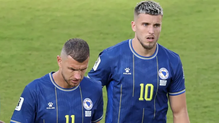 Edin Dzeko and Ermedin Demirovic #11 of Bosnia and Herzegovina.