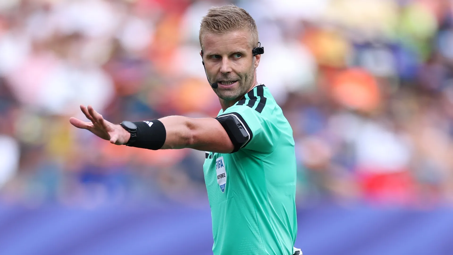 Glenn Nyberg gestures during the FIFA World Cup 2026 Group E match (Source: Kevin C. Cox/Getty Images)