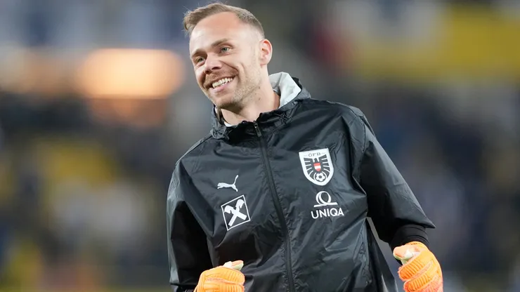 Alexander Schlager of Austria warms up prior to the FIFA World Cup 2026 qualifier match