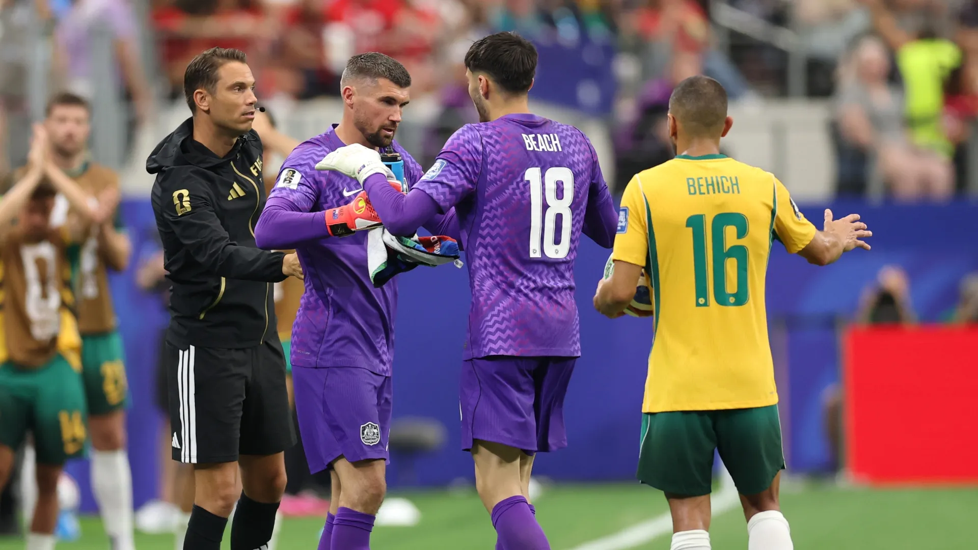 Mathew Ryan #1 of Australia comes on as a substitute replacing Patrick Beach #18