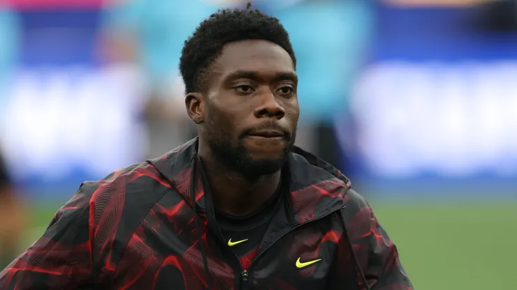 Alphonso Davies #19 of Canada before the FIFA World Cup 2026 Round Of 32 match.