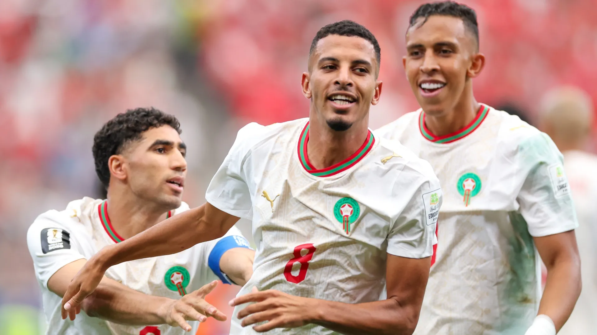 Azzedine Ounahi #8 of Morocco celebrates with teammates. Kevin C. Cox/Getty Images