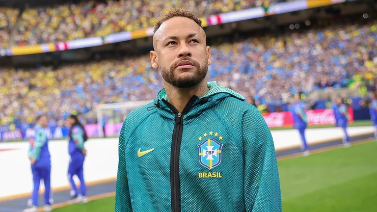 Neymar #10 of Brazil walks onto the pitch during the FIFA World Cup 2026 Round of 32 match.