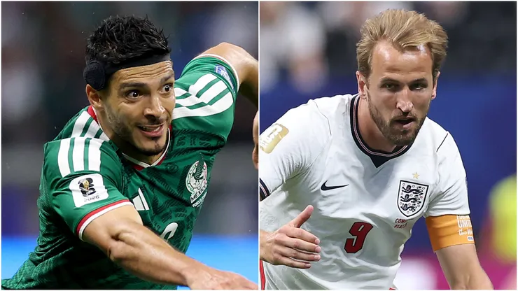 Raul Jimenez of Mexico and Harry Kane of England.