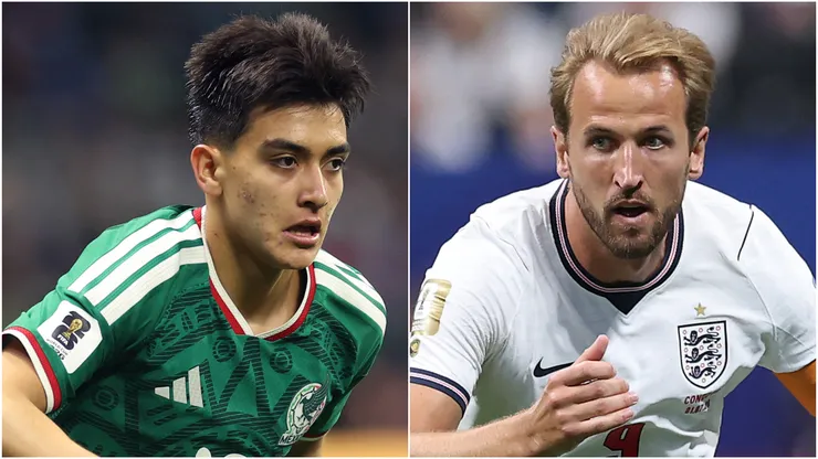 Gilberto Mora of Mexico and Harry Kane of England.