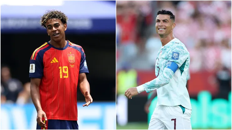 Lamine Yamal (left) of Spain and Cristiano Ronaldo (right) of Portugal.