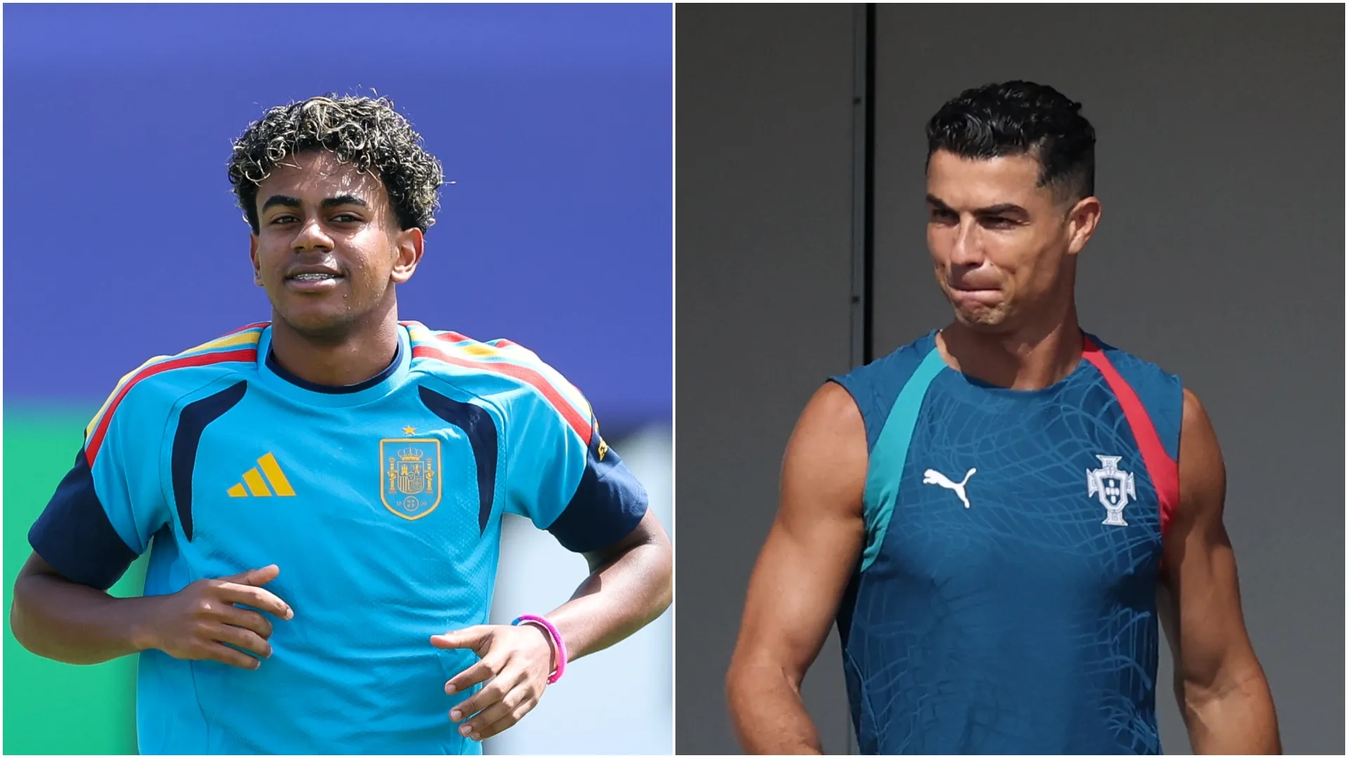 Yamal (left) and Ronaldo (right) in practice.