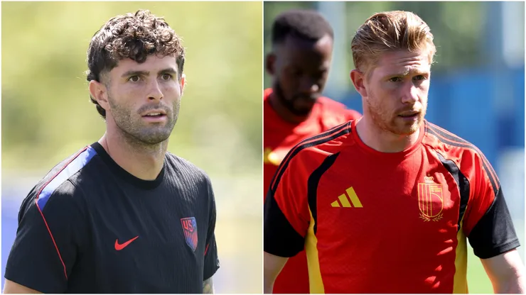 Christian Pulisic of the USMNT and Kevin De Bruyne of Belgium.