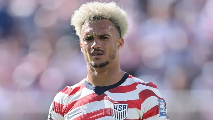 Antonee Robinson #5 of the United States during the FIFA World Cup 2026 Round Of 32 match