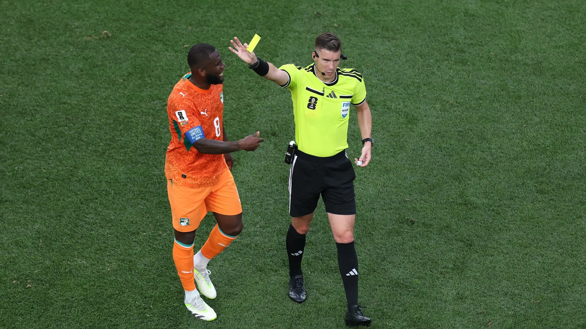 Francois Letexier booking a player in the World Cup