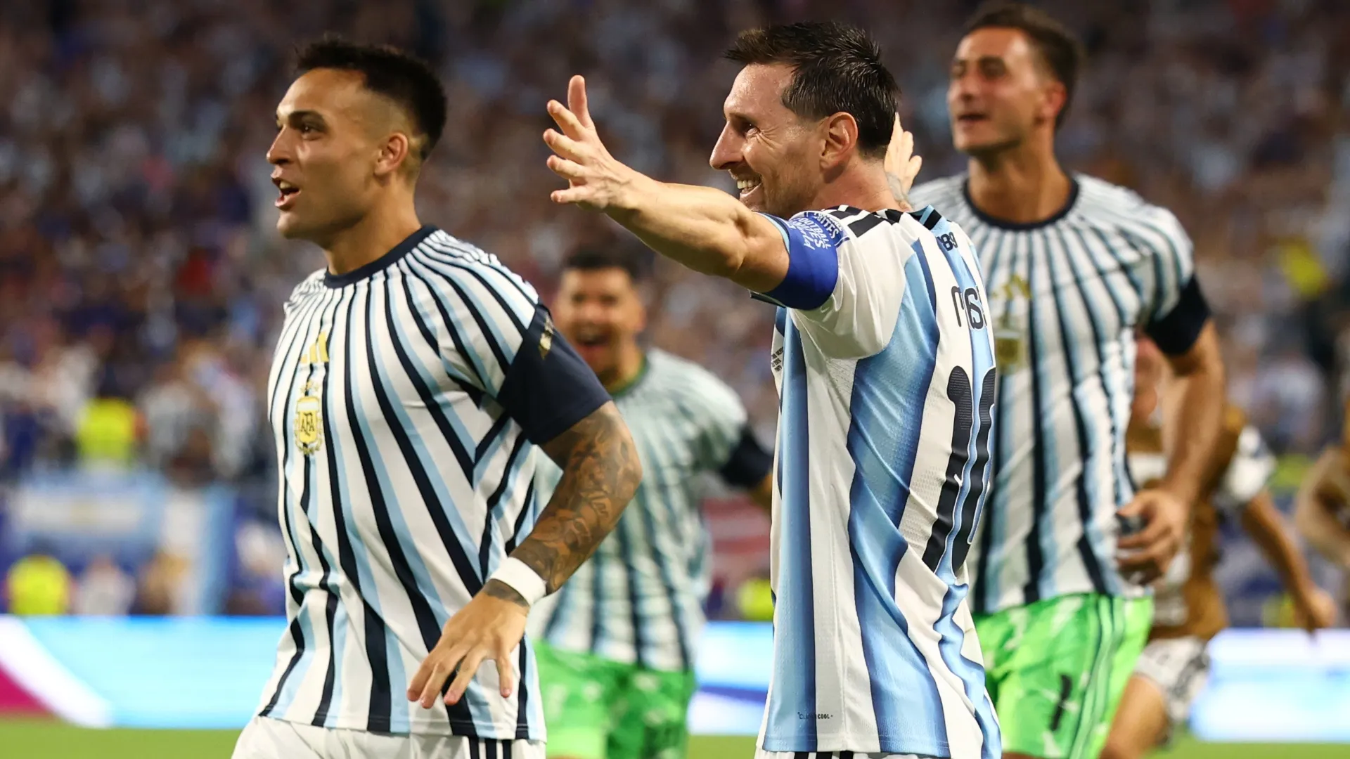 Lionel Messi #10 of Argentina celebrates his teams third goal.  Robert Cianflone/Getty Images