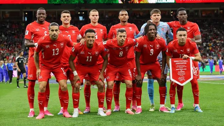 Switzerland players pose for a team photograph.