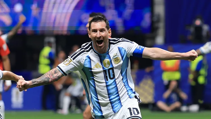 Lionel Messi of Argentina celebrates his goal.