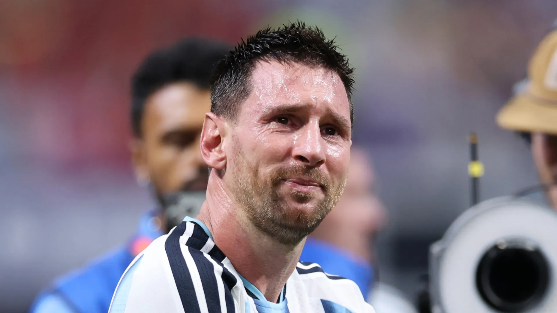 Lionel Messi of Argentina crying