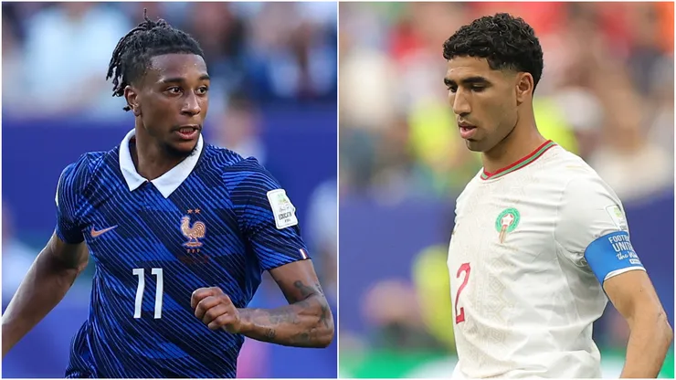 Michael Olise of France and Achraf Hakimi of Morocco.