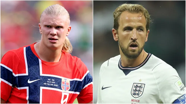 Erling Haaland #9 of Norway (left) and Harry Kane #9 of England.