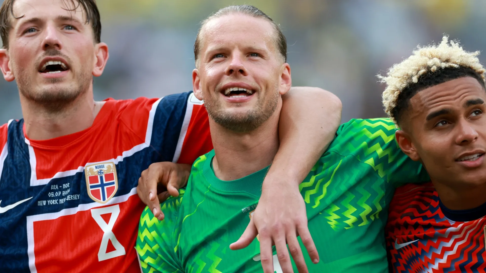 Sander Berge, Orjan Nyland and Antonio Nusa during the FIFA World Cup 2026 Round of 16 match (Source: Elsa/Getty Images)