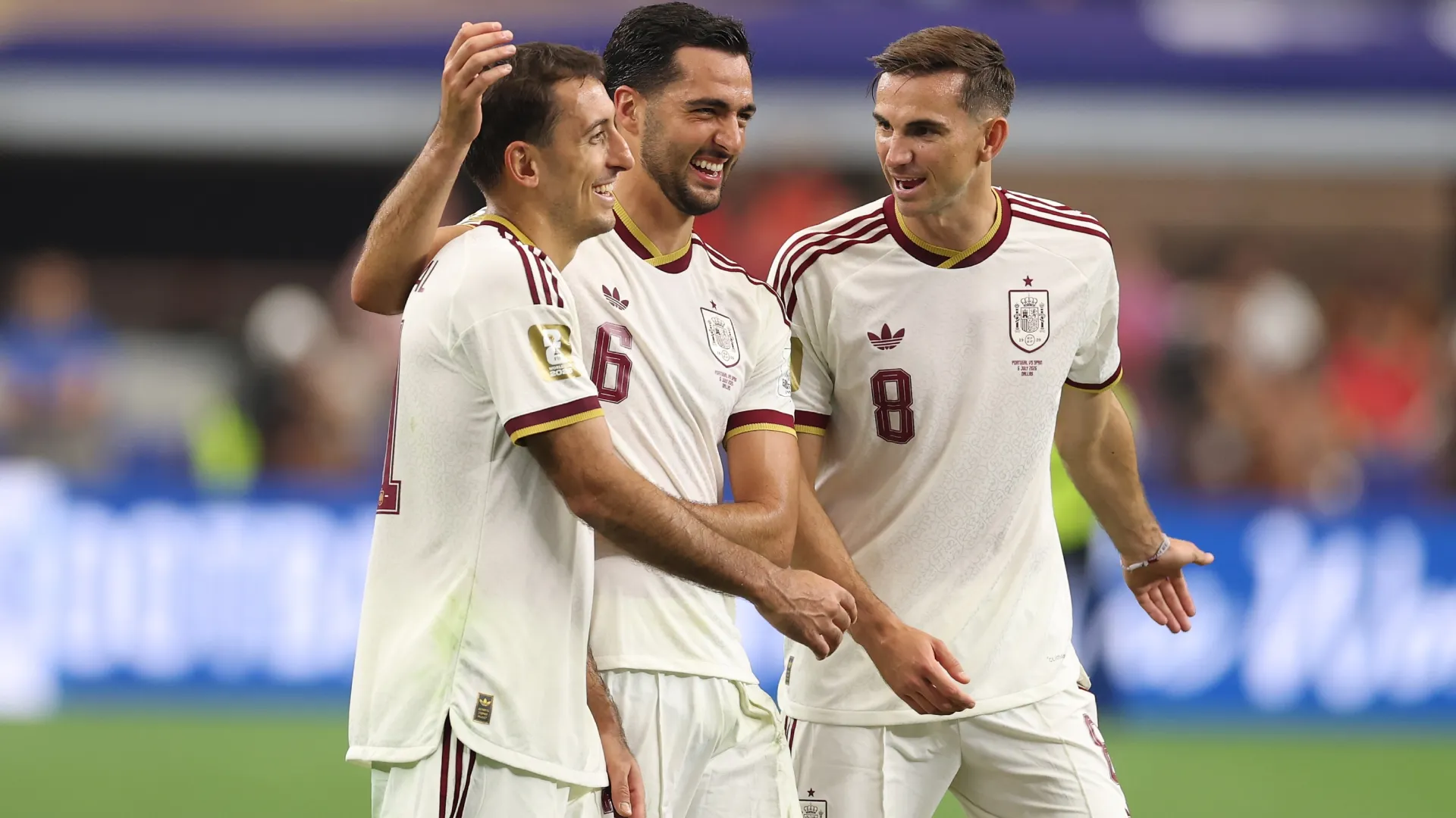 Spain celebrate the team’s 1-0 victory in the FIFA World Cup 2026 Round of 16 match. Molly Darlington/Getty Images
