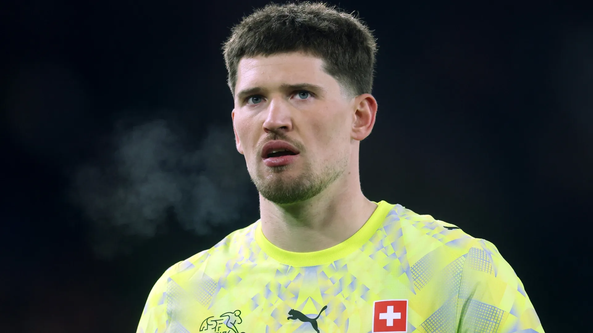 Gregor Kobel looks on during the international friendly match (Source: Alexander Hassenstein/Getty Images)