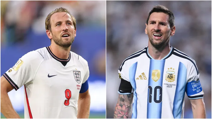 Harry Kane (L) Lionel Messi (R).