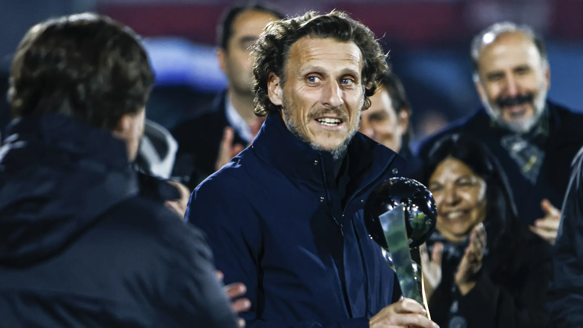 Diego Forlan with the U20 World Cup trophy that Uruguay won