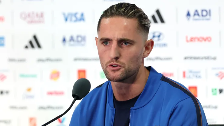 Adrien Rabiot #14 of France speaks during a press conference.