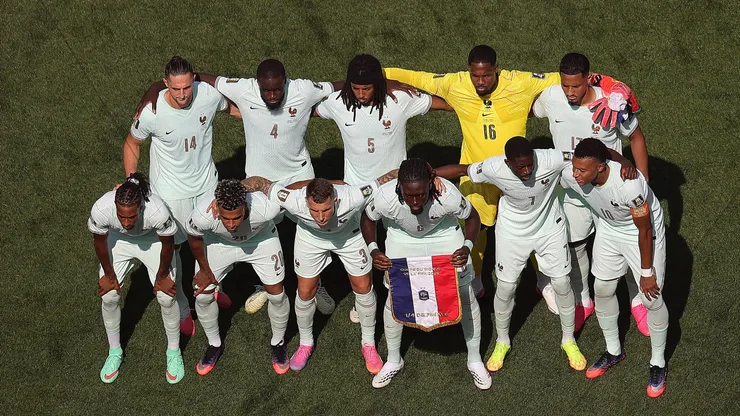 France players pose for a team photograph.