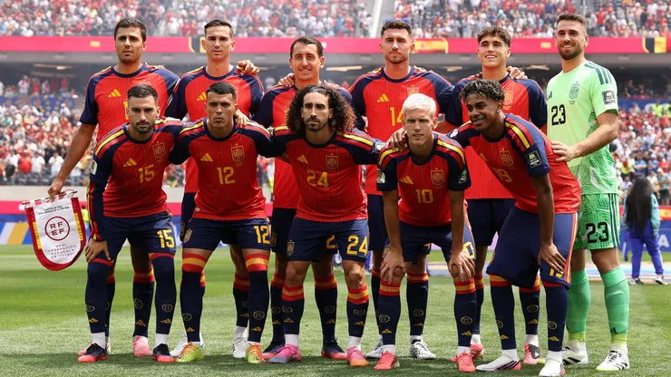 Spain players pose for a team photograph.