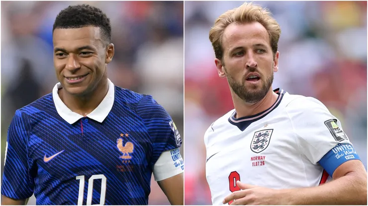 Kylian Mbappe #10 of France (left) and Harry Kane #9 of England.