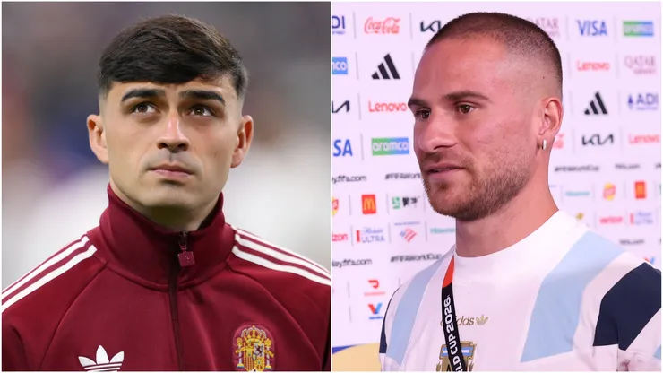 Pedri of Spain (left) and Alexis Mac Allister of Argentina (right).