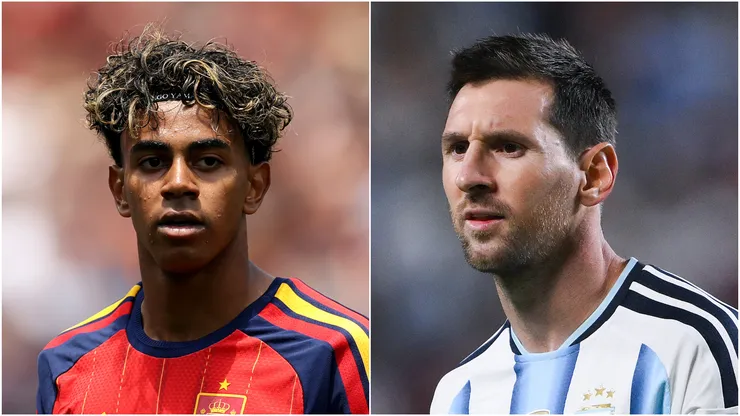 Lamine Yamal of Spain and Lionel Messi of Argentina