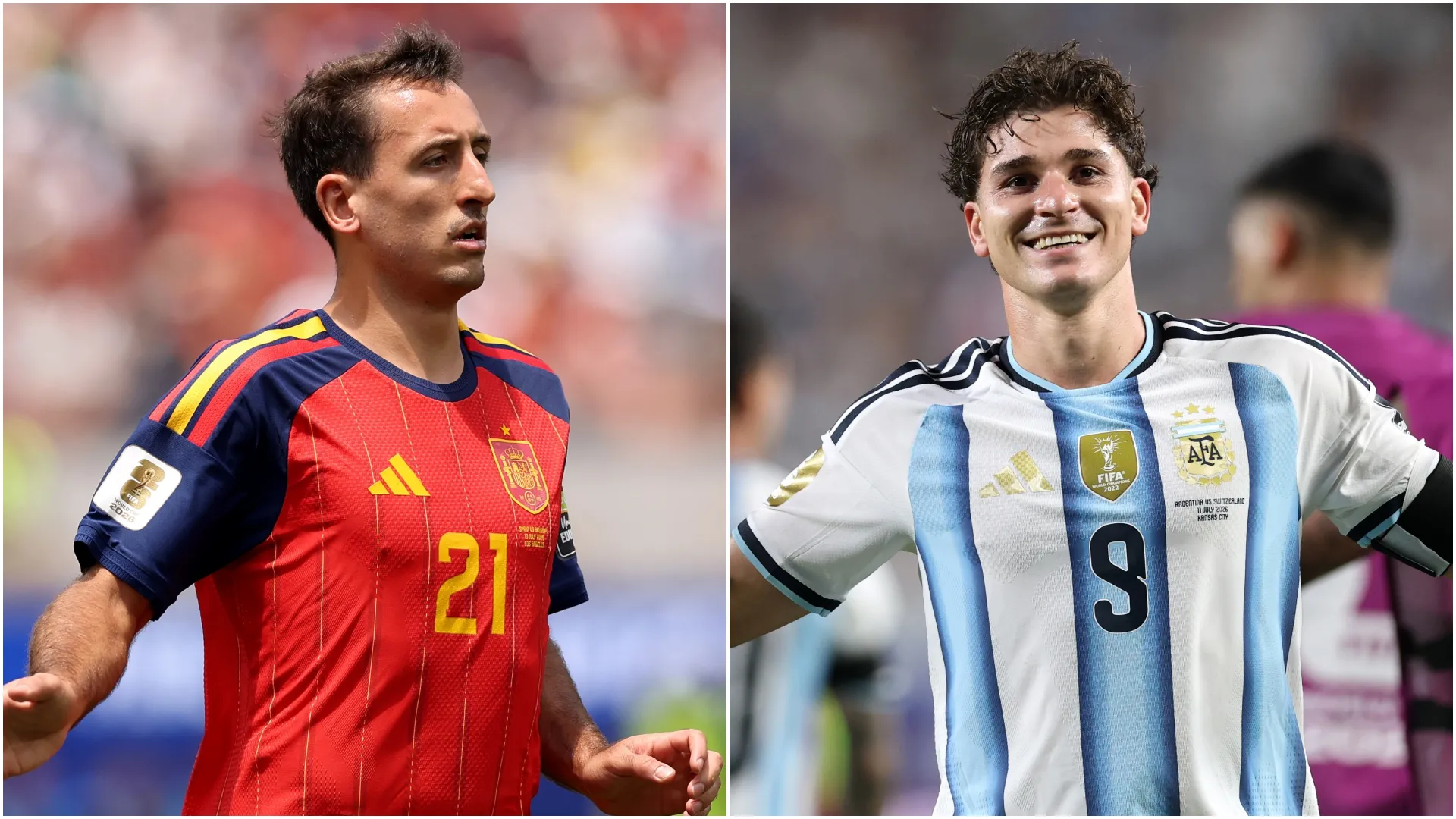 Mikel Oyarzabal (left) and Julian Alvarez.