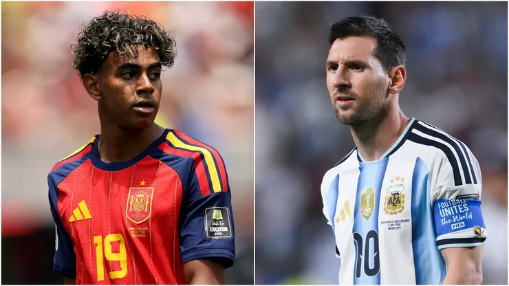 Lamine Yamal (left) and Lionel Messi clash at the 2026 World Cup final.
