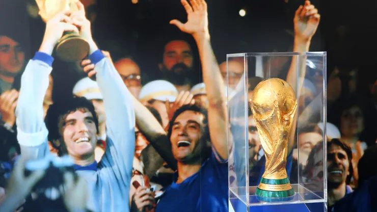 The football World Cup trophy 1982 is displayed during the Italy victory.