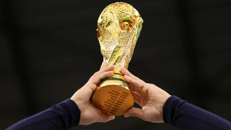 A model FIFA World Cup trophy is seen prior to the FIFA World Cup.