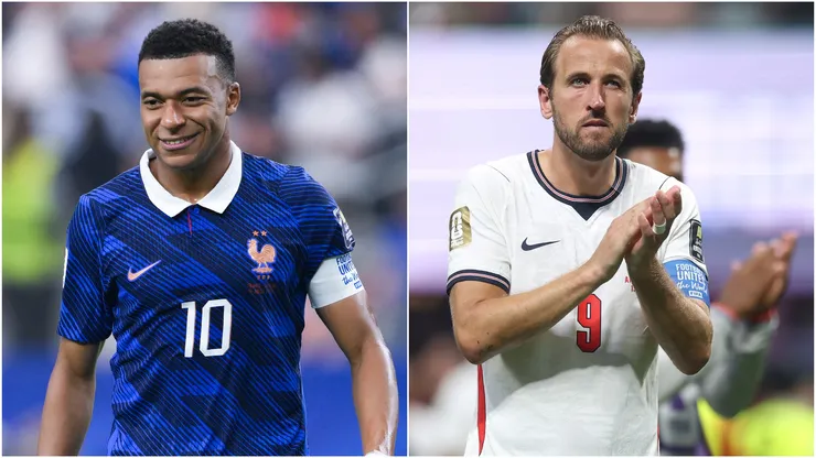 Kylian Mbappe of France (L) and Harry Kane of England (R)