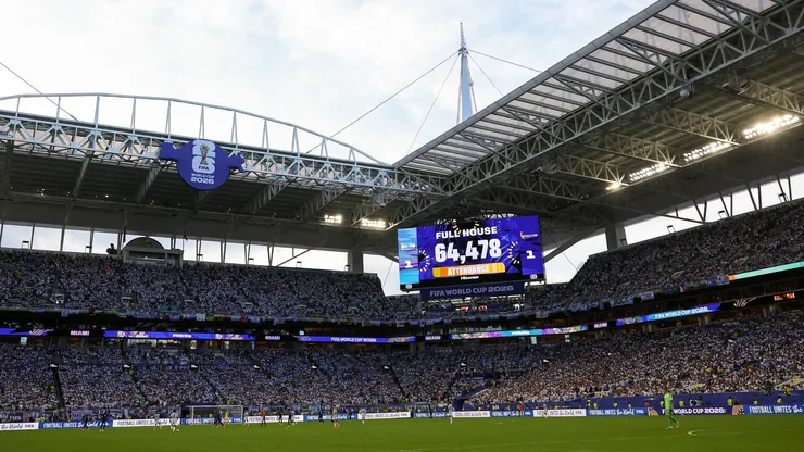 A general view as the screen shows an attendance of 64,478 during the FIFA World Cup 2026.