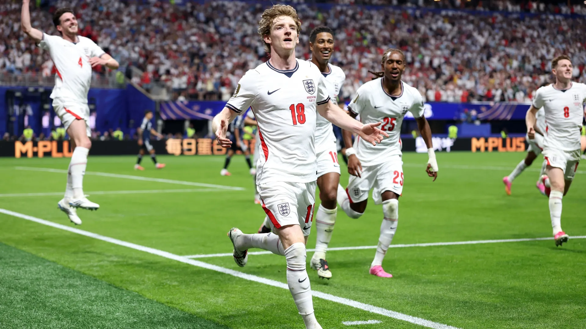 Anthony Gordon #18 of England celebrates the first goal. Justin Setterfield/Getty Images