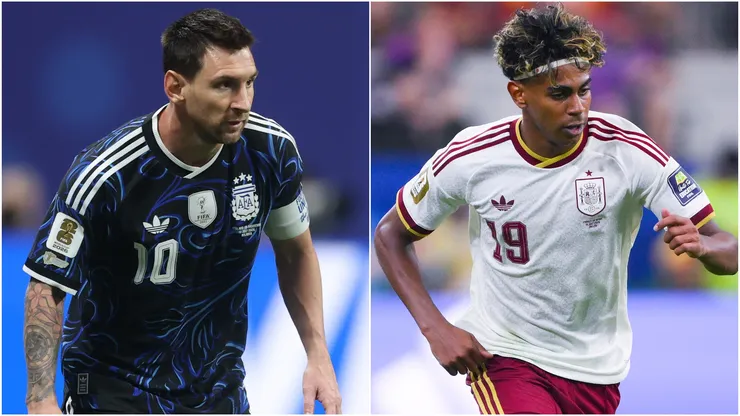 Lionel Messi of Argentina (R) and Lamine Yamal of Spain (L)