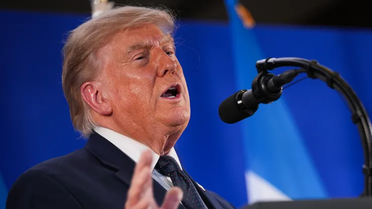 US President Donald Trump speaks.