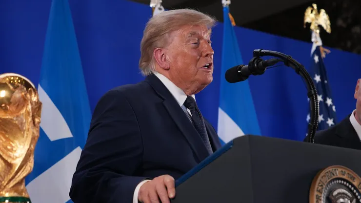 US President Donald Trump speaks.